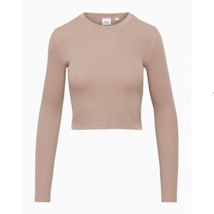 Aritizia TNA HomeStretch Crew Waist Longsleeve in Gd Warm Taupe
